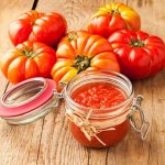 Garden tomato puree in a jar